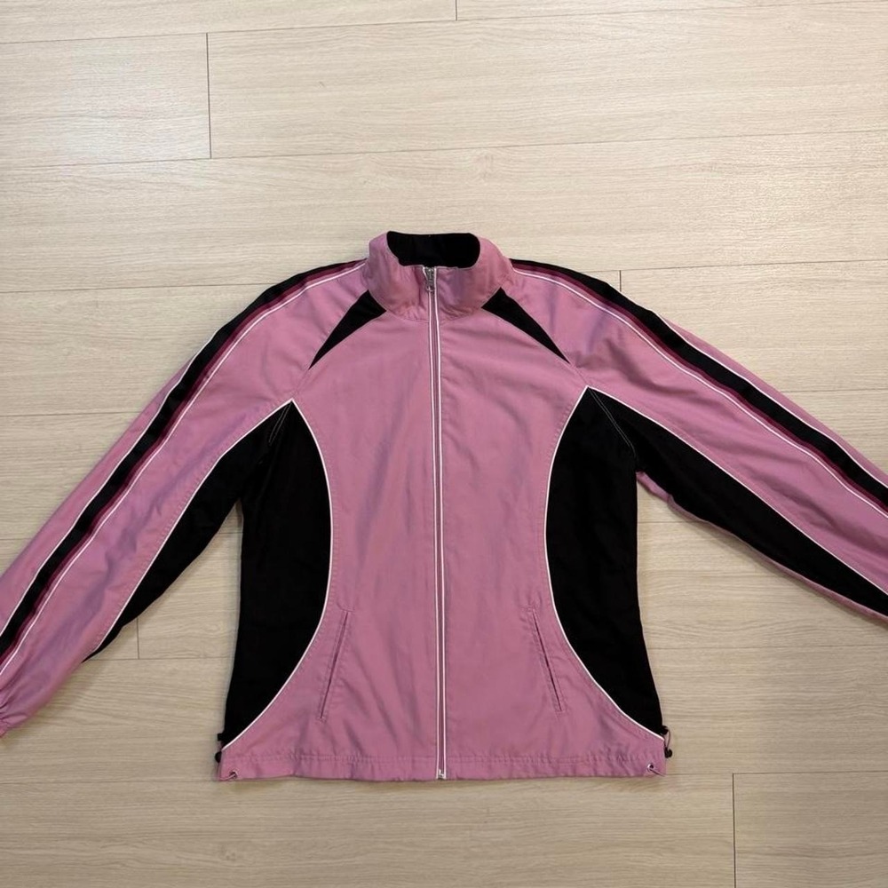 Y2K Pink Striped Full Zip Jacket Womens Size Medium